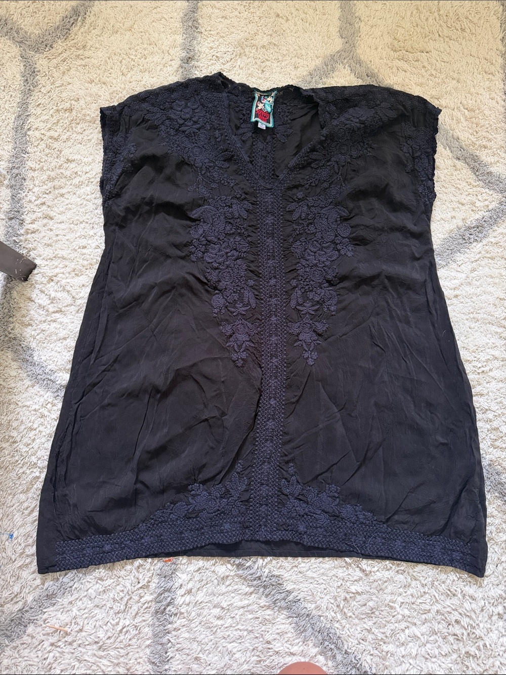 Women's Black Embroidered V-Neck Top